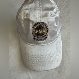 PGA Professional ladies white satin cap. Adjustable fit. NWOT